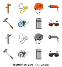 Vector design of mountaineering and peak icon. Collection of mountaineering and camp stock vector illustration.