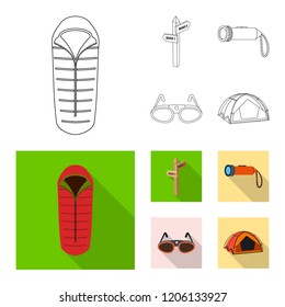 Vector design of mountaineering and peak icon. Set of mountaineering and camp vector icon for stock.