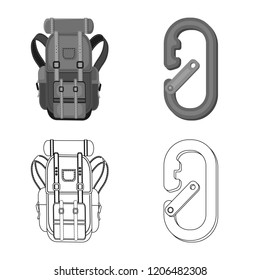 Vector design of mountaineering and peak icon. Collection of mountaineering and camp stock symbol for web.