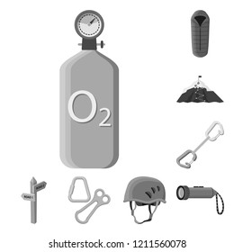 Vector design of mountaineering and peak icon. Collection of mountaineering and camp stock vector illustration.