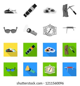 Vector design of mountaineering and peak icon. Collection of mountaineering and camp stock vector illustration.
