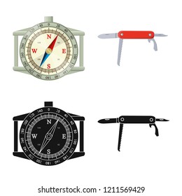 Vector design of mountaineering and peak icon. Collection of mountaineering and camp stock vector illustration.