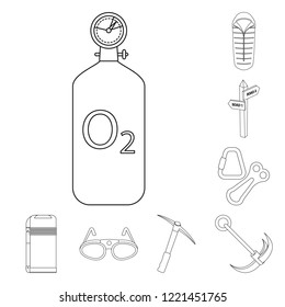 Vector design of mountaineering and peak icon. Set of mountaineering and camp stock vector illustration.