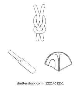 Vector design of mountaineering and peak icon. Set of mountaineering and camp vector icon for stock.