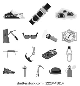 Vector design of mountaineering and peak icon. Set of mountaineering and camp stock vector illustration.