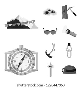 Vector design of mountaineering and peak icon. Collection of mountaineering and camp stock symbol for web.