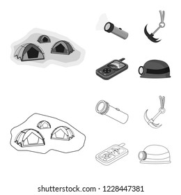 Vector design of mountaineering and peak icon. Set of mountaineering and camp vector icon for stock.