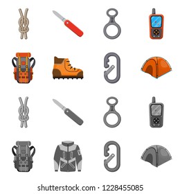 Vector design of mountaineering and peak icon. Collection of mountaineering and camp stock vector illustration.