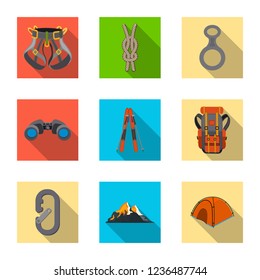 Vector design of mountaineering and peak icon. Set of mountaineering and camp stock vector illustration.