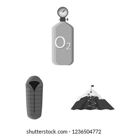 Vector design of mountaineering and peak icon. Set of mountaineering and camp stock symbol for web.