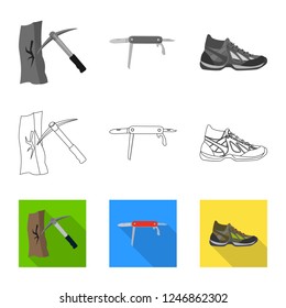 Vector design of mountaineering and peak icon. Set of mountaineering and camp stock vector illustration.