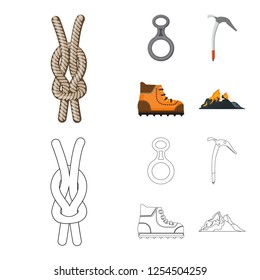 Vector design of mountaineering and peak icon. Set of mountaineering and camp stock symbol for web.