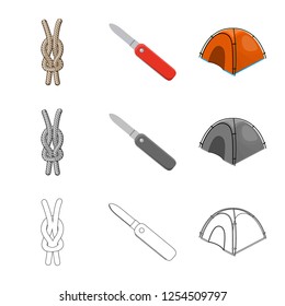Vector design of mountaineering and peak icon. Collection of mountaineering and camp vector icon for stock.