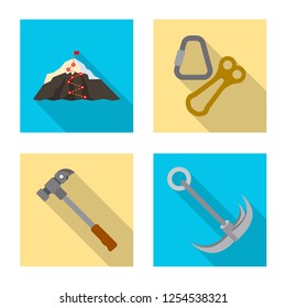 Vector design of mountaineering and peak icon. Collection of mountaineering and camp stock symbol for web.