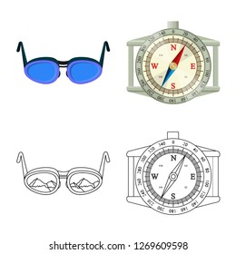 Vector design of mountaineering and peak icon. Set of mountaineering and camp stock symbol for web.
