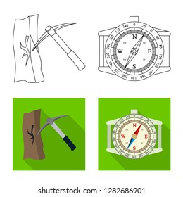 Vector design of mountaineering and peak icon. Collection of mountaineering and camp vector icon for stock.