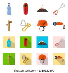 Vector design of mountaineering and peak icon. Set of mountaineering and camp stock symbol for web.