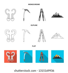 Vector design of mountaineering and peak icon. Collection of mountaineering and camp stock vector illustration.