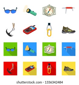 Vector design of mountaineering and peak icon. Collection of mountaineering and camp vector icon for stock.