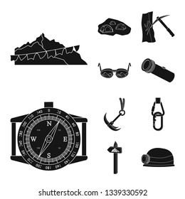 Vector design of mountaineering and peak icon. Collection of mountaineering and camp stock vector illustration.