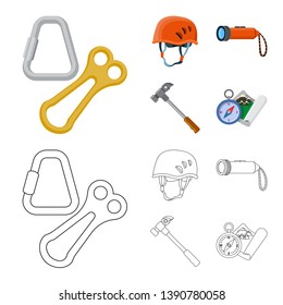 Vector design of mountaineering and peak icon. Set of mountaineering and camp stock vector illustration.