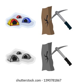 Vector design of mountaineering and peak icon. Collection of mountaineering and camp vector icon for stock.
