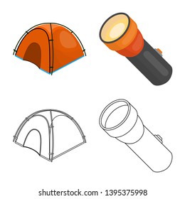 Vector design of mountaineering and peak icon. Collection of mountaineering and camp stock vector illustration.