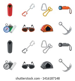 Vector design of mountaineering and peak icon. Set of mountaineering and camp stock vector illustration.
