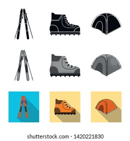 Vector design of mountaineering and peak icon. Set of mountaineering and camp vector icon for stock.
