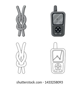 Vector design of mountaineering and peak icon. Set of mountaineering and camp stock symbol for web.