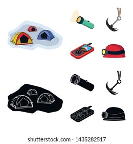Vector design of mountaineering and peak icon. Set of mountaineering and camp stock vector illustration.