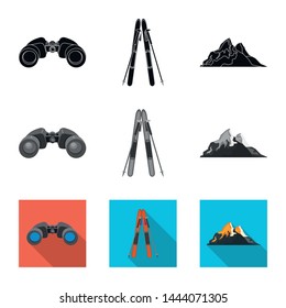 Vector design of mountaineering and peak icon. Set of mountaineering and camp vector icon for stock.