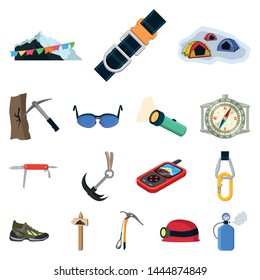 Vector design of mountaineering and peak icon. Set of mountaineering and camp vector icon for stock.
