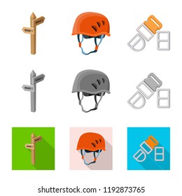 Vector design of mountaineering and peak logo. Collection of mountaineering and camp vector icon for stock.