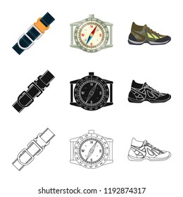 Vector design of mountaineering and peak logo. Set of mountaineering and camp stock symbol for web.