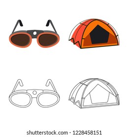Vector design of mountaineering and peak logo. Collection of mountaineering and camp stock symbol for web.
