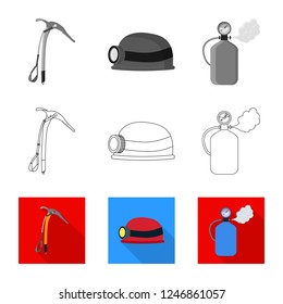 Vector design of mountaineering and peak logo. Collection of mountaineering and camp stock symbol for web.