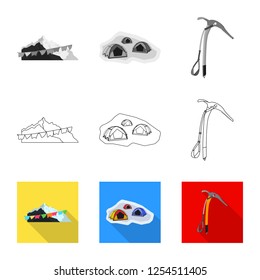 Vector design of mountaineering and peak logo. Collection of mountaineering and camp stock symbol for web.