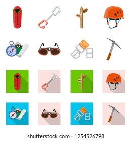 Vector design of mountaineering and peak logo. Set of mountaineering and camp stock symbol for web.
