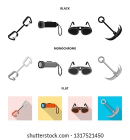Vector design of mountaineering and peak logo. Collection of mountaineering and camp stock symbol for web.