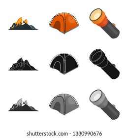 Vector design of mountaineering and peak logo. Set of mountaineering and camp vector icon for stock.