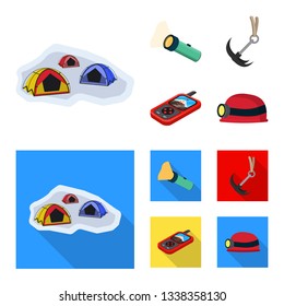 Vector design of mountaineering and peak logo. Collection of mountaineering and camp vector icon for stock.