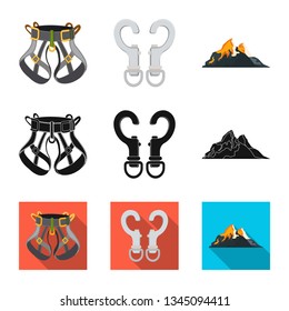 Vector design of mountaineering and peak logo. Collection of mountaineering and camp stock vector illustration.