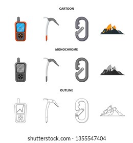 Vector design of mountaineering and peak logo. Collection of mountaineering and camp stock symbol for web.