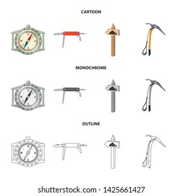 Vector design of mountaineering and peak logo. Collection of mountaineering and camp stock symbol for web.