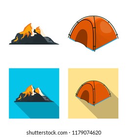 Vector design of mountaineering and peak sign. Collection of mountaineering and camp vector icon for stock.