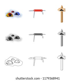 Vector design of mountaineering and peak sign. Collection of mountaineering and camp vector icon for stock.