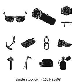 Vector design of mountaineering and peak sign. Set of mountaineering and camp stock symbol for web.