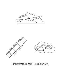 Vector design of mountaineering and peak sign. Set of mountaineering and camp stock symbol for web.