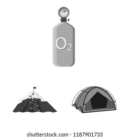 Vector design of mountaineering and peak sign. Collection of mountaineering and camp vector icon for stock.